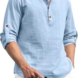 Zombom Cotton Blend Solid Casual Regular Fit Mandarin/Chinese Collor Short Kurta for Men