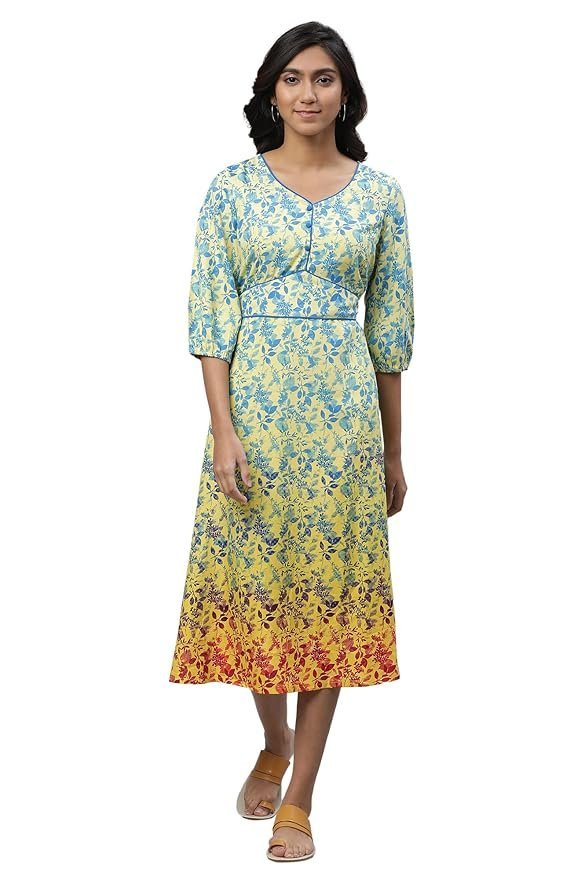 Aurelia Women's Mellow Floral Printed Below The Knee A-Line Dress