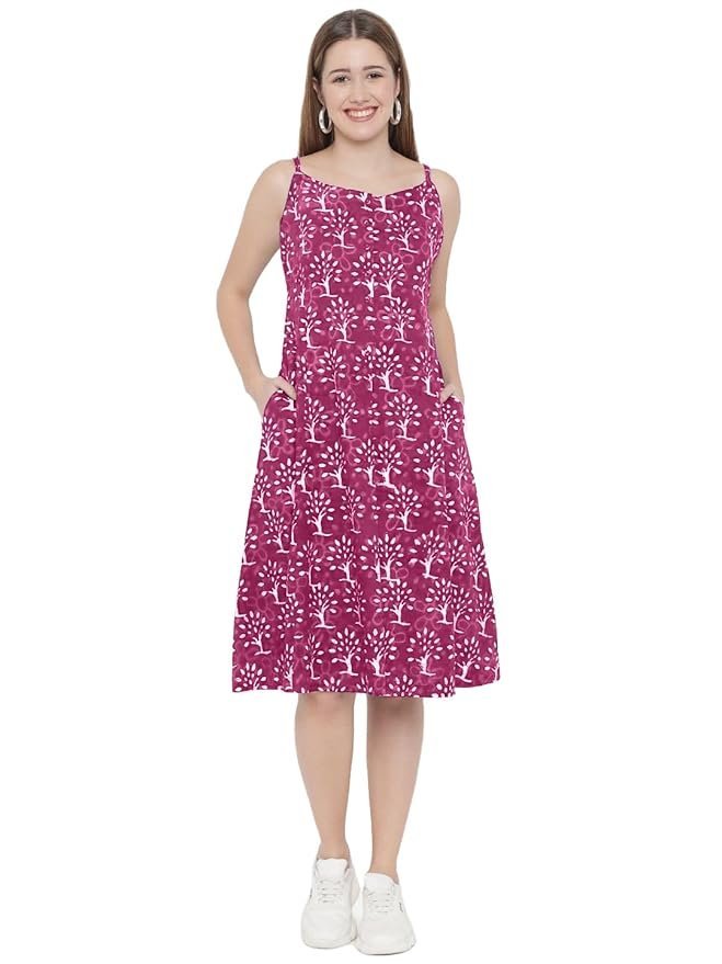 Indietoga Women's Hand Block Printed Sustainable Pure Cotton Dress (Small to Plus Sizes 7XL)