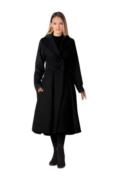 Jangid Fashion Winter Jacket for Women, Overcoat, Long Dress Coat, Full Sleeve Polyester Double Breasted Coat-Black