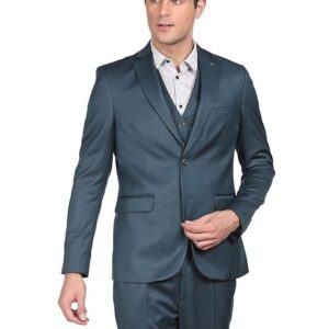 Arrow Cotton Men Dark Green Reversible Waistcoat Notch Lapel Collar Formal Suit Business Pants Set