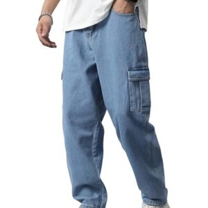 TAGAS Men Loose Fit Men's Flip Pocket Jeans || Mens Stylish Cotton Loose Fit Denim Cargo || Multi-Pocket Styling Pant||