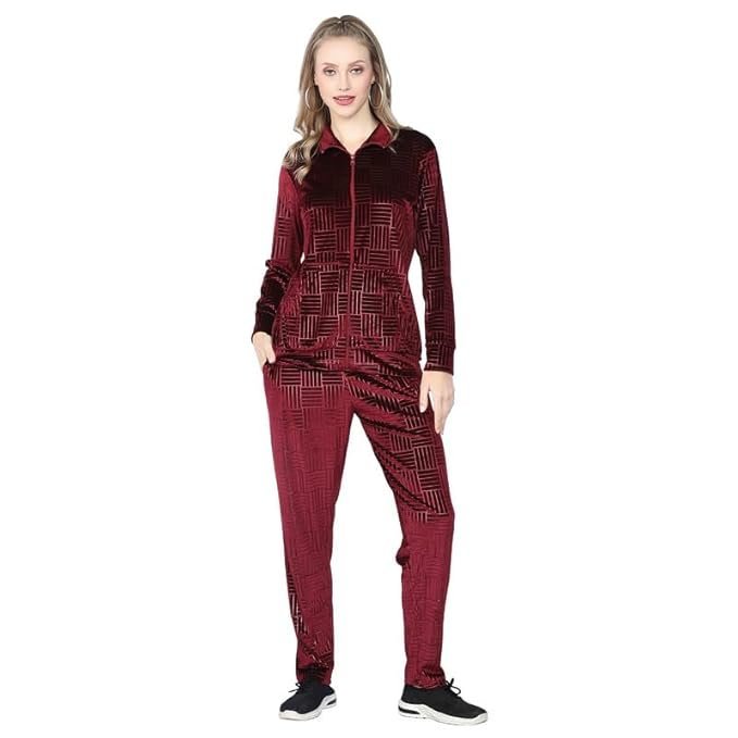 TRYLO Riza Women's Supersoft Velvet Fabric Full Sleeves Printed Night Suit Set for Winter Wear