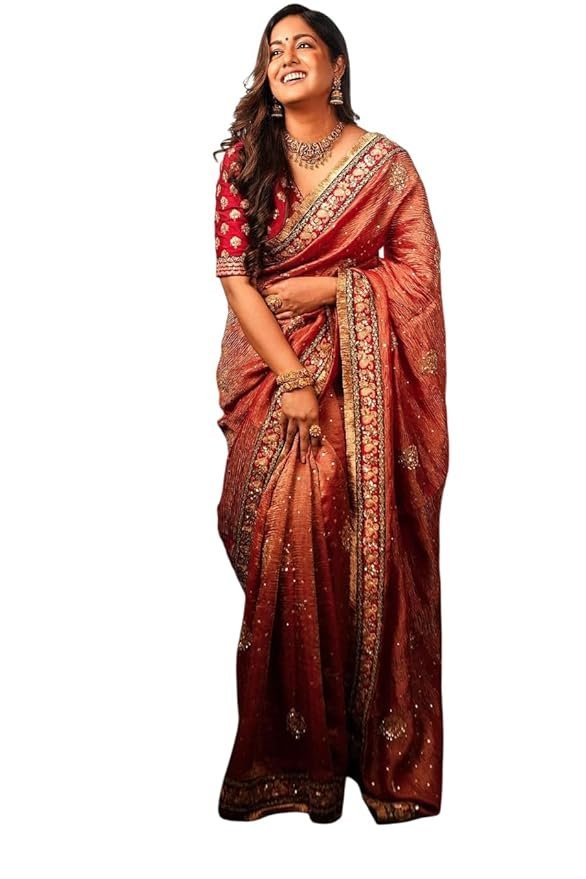 JULEE Women's Twill Net Embroidred Saree