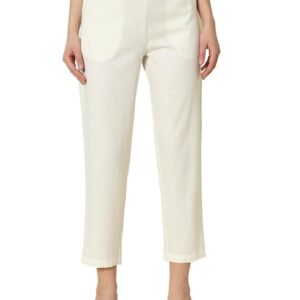 FIORRA Womens Mid Rise Cotton Solid Narrow Pant