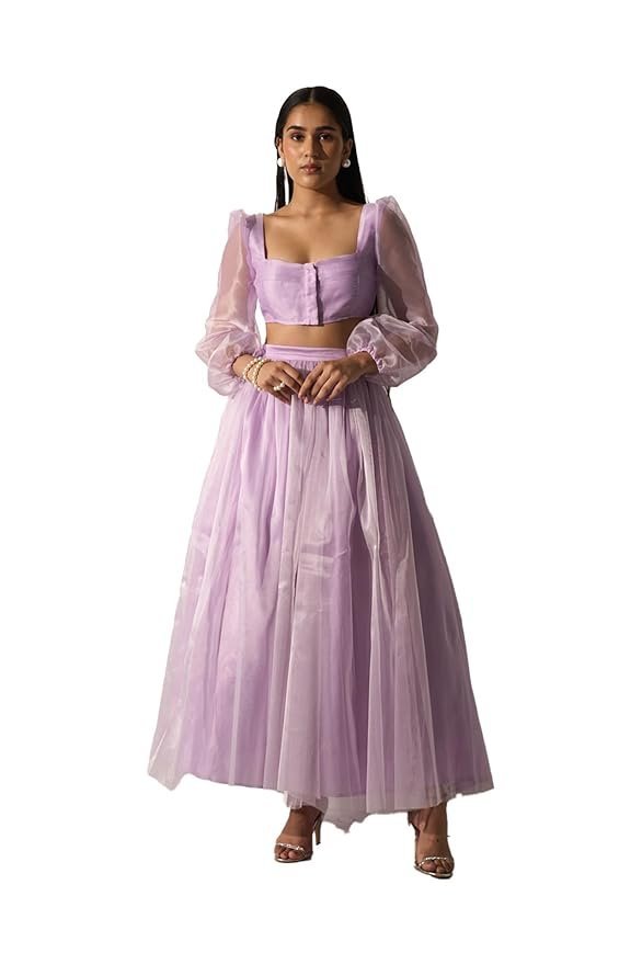 MYCLO Top with Flared Skirt Co-Ord Set for Women - Elegant Two-Piece Outfit for Brunches - Summer Days