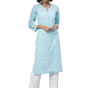 Ada Women's Hand Embroidered Lucknow Chikankari Georgette Kurta with Palazzo