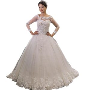 GOWNLINK White Full Stitched with Layers Christian Wedding Catholic Wedding White Train Gown Wedding Dress in White Frock Women with Sleeves GL8020T