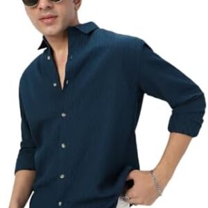 Urbano Fashion Men's Cotton Full Sleeve Regular Fit Textured Shirt with Spread Collar
