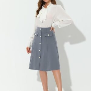 Allegra K Women's A-Line Button Front Work Formal Knee Length Skirt