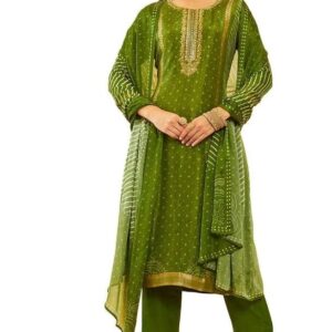 Soch Womens Brocade Bandhani Printed Suit Set with Mirror Work