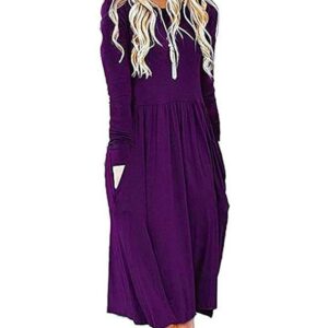AUSELILY Women's Long Sleeve Pockets Pleated Loose Plain Flowy Formal T-Shirt Dress