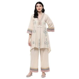 BIBA Women Cotton Anarkali Dyed Suit Set