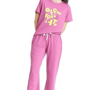 ZEYO Night Suit for Women's Typography Printed Cotton Night Dress of Top and Wide Bottom Pyjama
