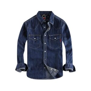 DILLERLE Mens Long Sleeve Shirts Worker Mens Denim Shirt Cotton Water Washing Styles Fashion Pocket Button Long Sleeve Tops Shirts for Male