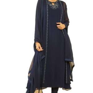Soch Womens Georgette Beadwork Embellished A-Line Chudidar Suit Set with Shrug