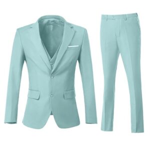 ZKHOECR Men's 3 Piece Slim Fit Suit Set, Two Button Blazer Solid Jacket Vest Pants Wedding Business Suit