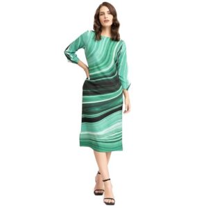 FableStreet Women's Formal V-Neck Green Marble Print Dress